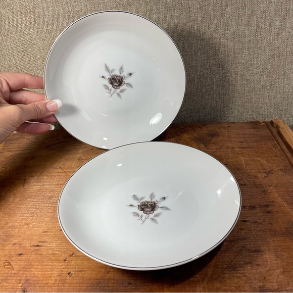 Celebrity Nocturne 2 coupe soup bowls white silver floral fine china dinnerware - Picture 2 of 8